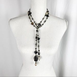 Black and Cream Stone Bolo Necklace